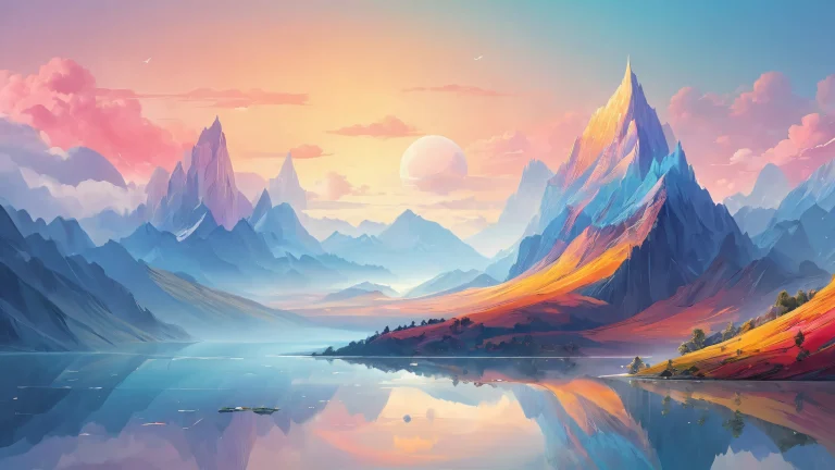 Desktop/PC wallpaper featuring a serene misty morning scene with shapes and ethereal lighting.