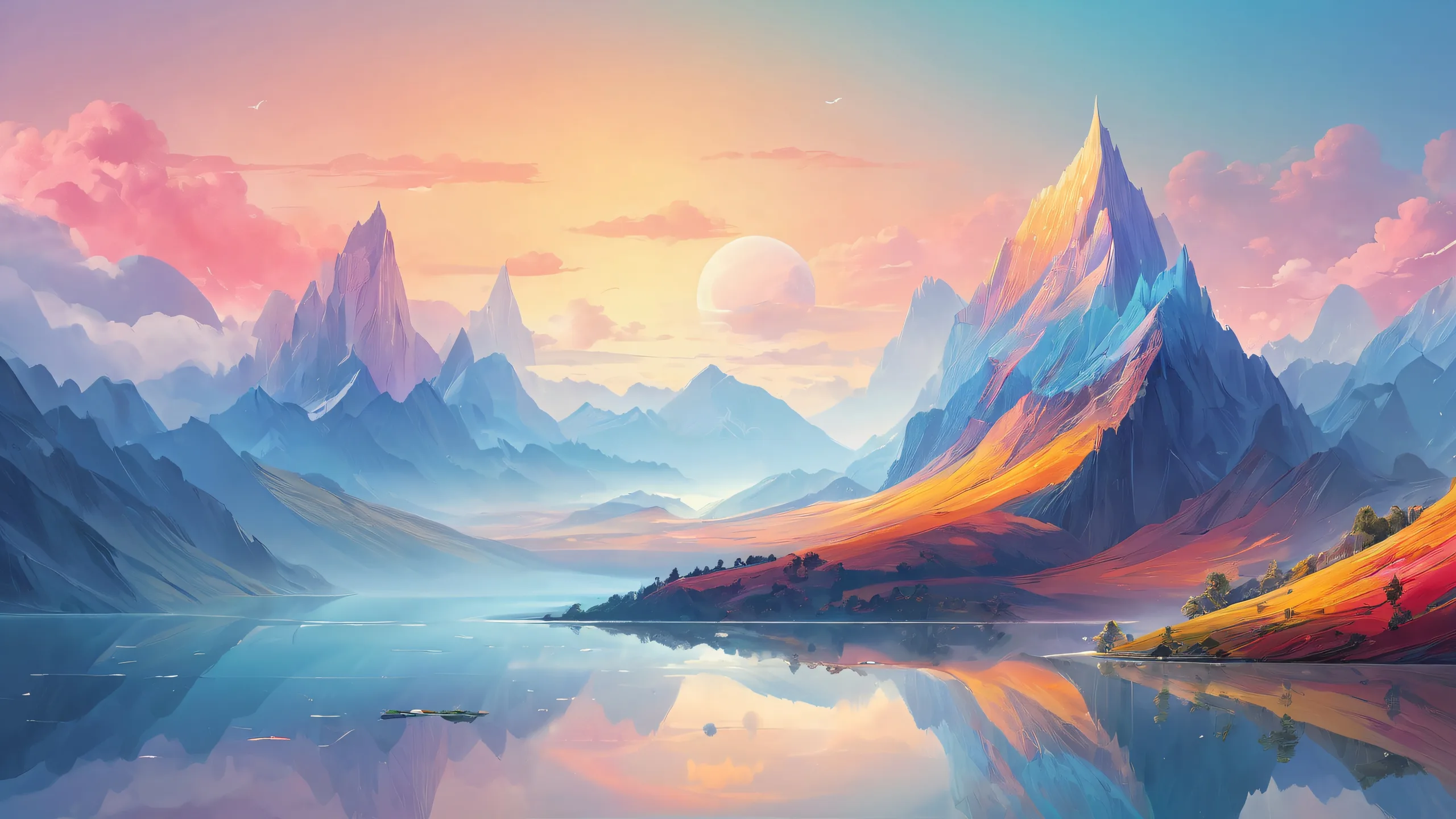 Ethereal Morning Serenity Aesthetic PC Wallpaper Desktop/PC wallpaper featuring a serene misty morning scene with shapes and ethereal lighting.