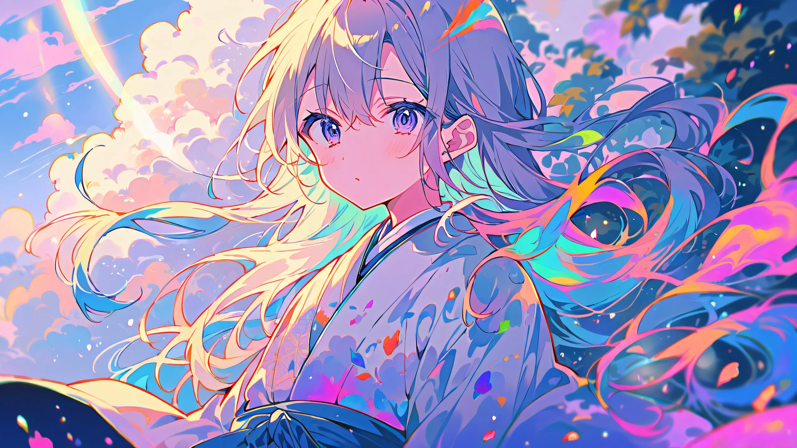 A perfectly clean vast pure void on a desktop/pc with extreme depth of field, featuring Mitsuri Kocho from Demon Slayer.