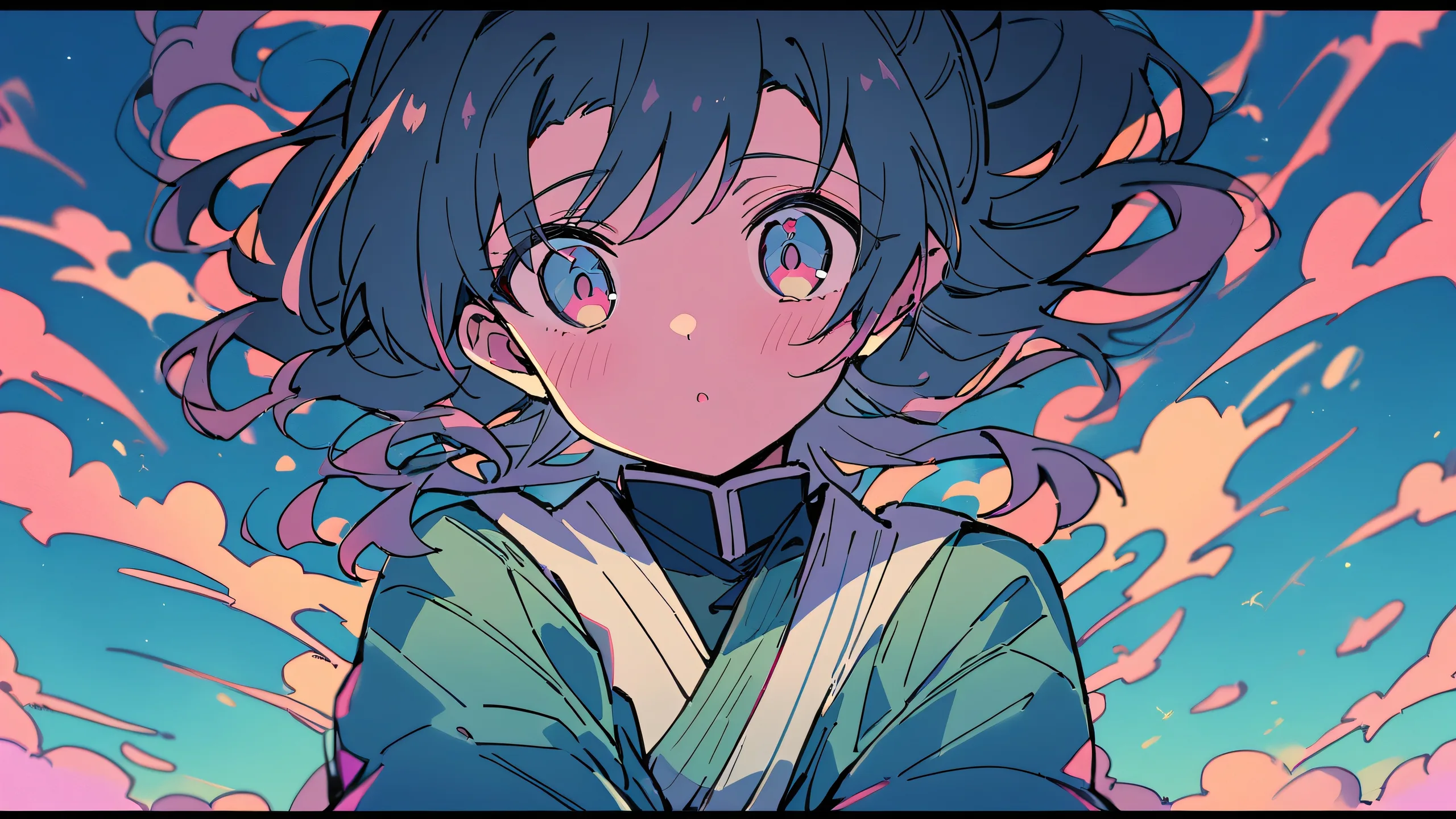 Mitsuri Kocho standing in front of a perfectly clean vast pure void, looking at the viewer with an air of confidence. Desktop/PC