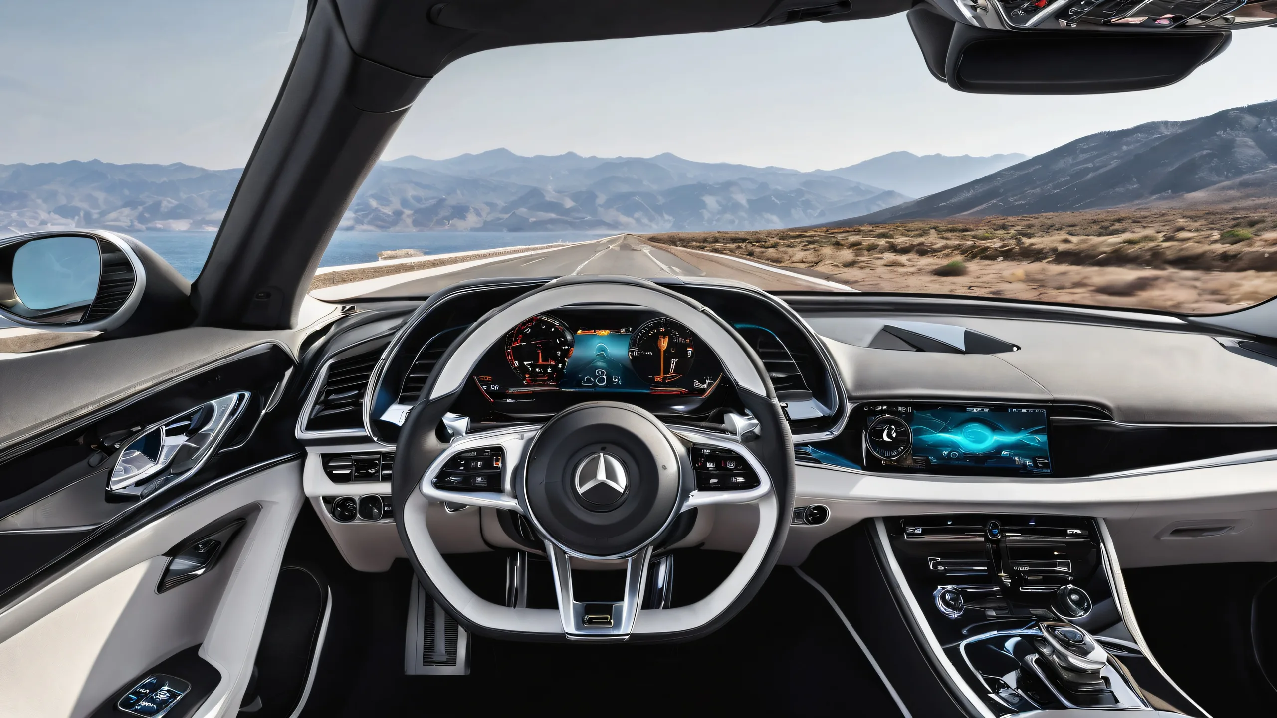 Modern Car Dashboard desktop wallpaper with extreme depth of field and futuristic design elements for PC or Desktop use.