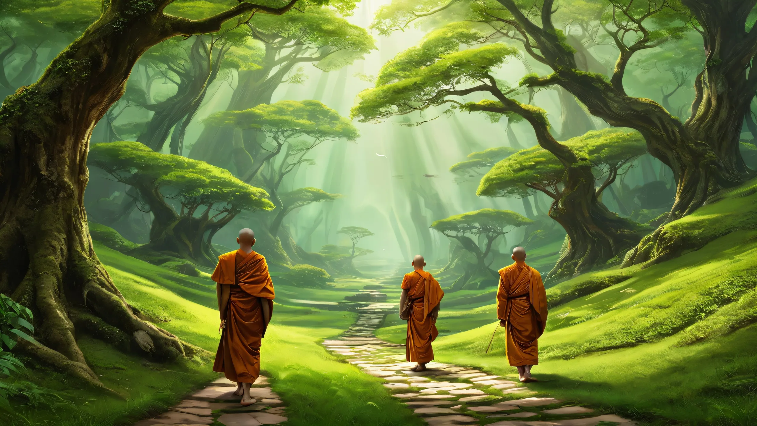 A serene desktop image of monks set against a vast pure void, perfect for your Desktop/PC.