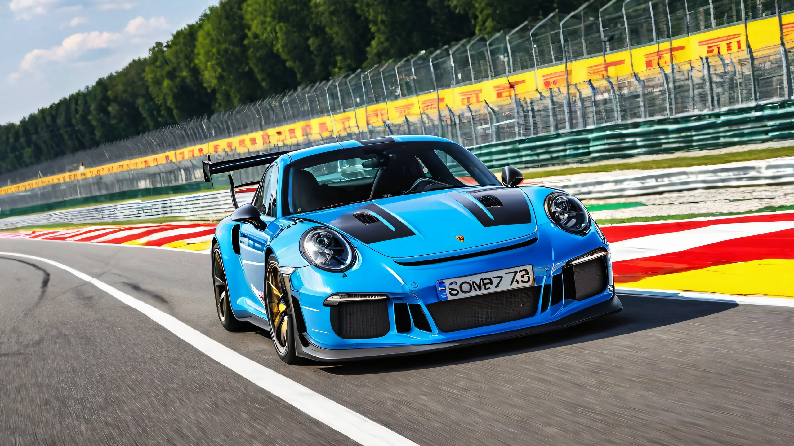Porsche GT3 RS racing at Monza Circuit on a pure white background for desktop use. Suitable for PC.