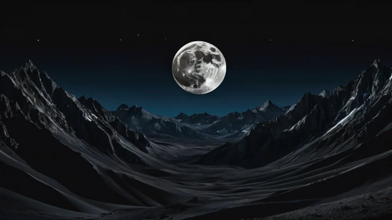 A stunning desktop wallpaper of the Moon against a pure black background, perfect for use on Desktop/PC.
