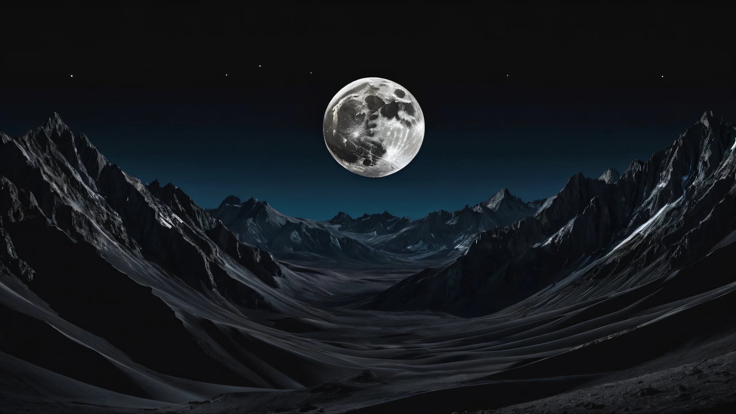 A stunning desktop wallpaper of the Moon against a pure black background, perfect for use on Desktop/PC.