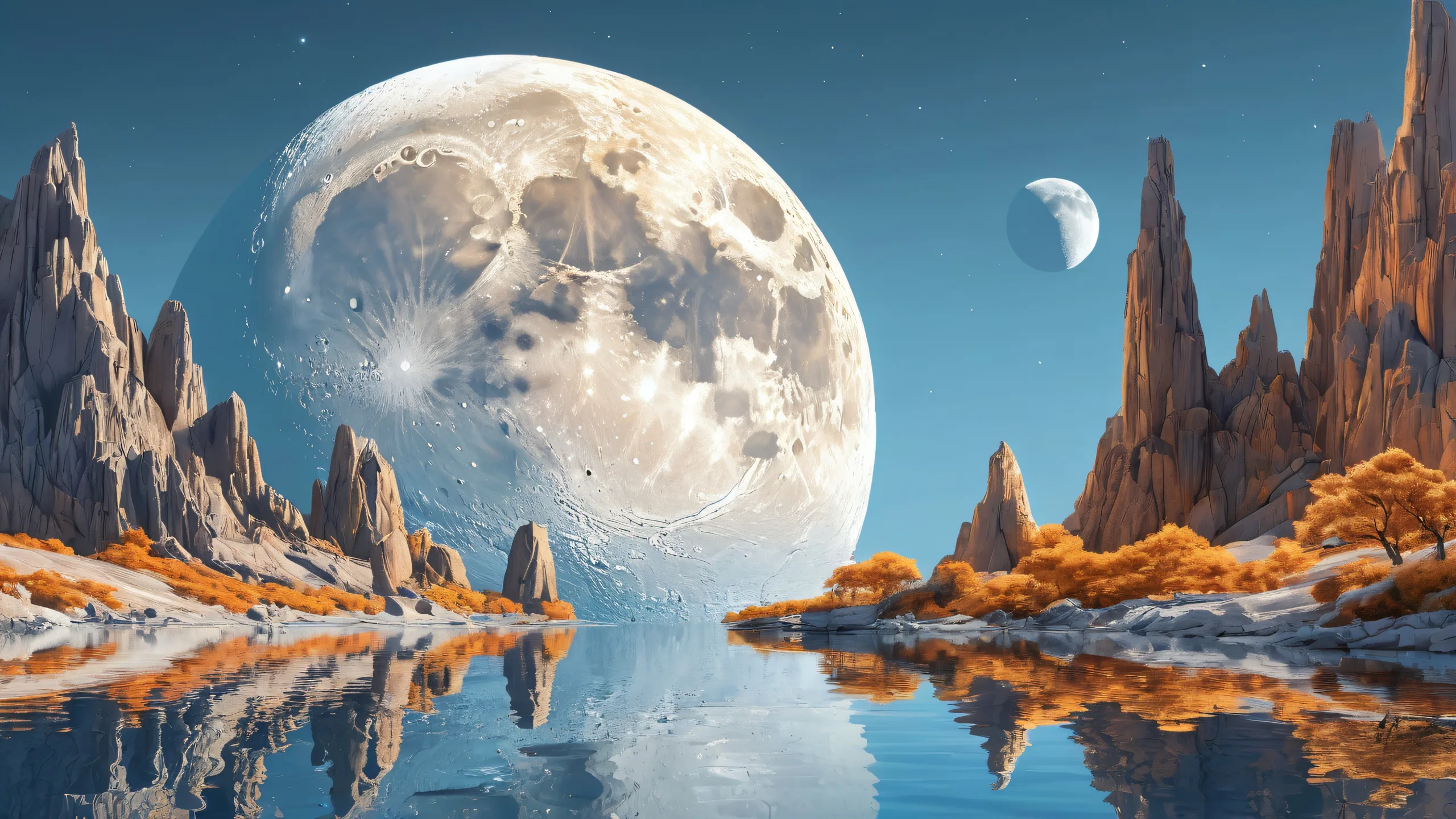 Desktop/PC background featuring Artemis II against a stunning moon backdrop with ethereal lighting and radiant colors.