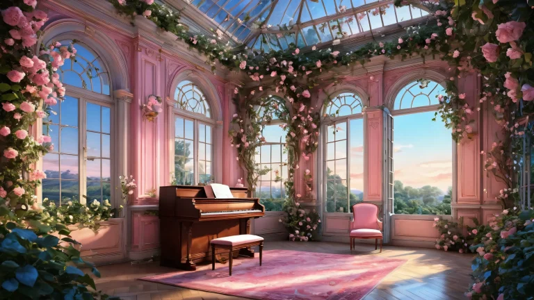 Forgotten conservatory with vines and tendrils under a moonlit atmosphere on a desktop/pc wallpaper.