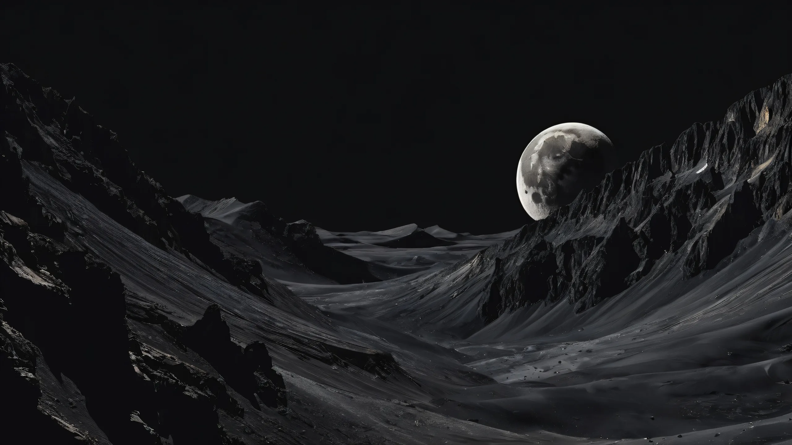 A stunning desktop wallpaper of the Moon set against the blackness of space for Desktop/PC