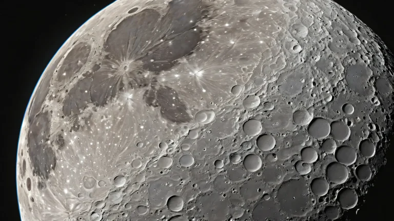 A breathtaking desktop wallpaper of the Moon's surface on a clean and pure void with extreme depth of field, ideal for Desktop/PC users seeking a sense of serenity and sophistication.