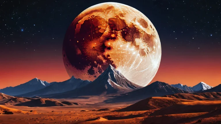 A stunning desktop image of the moon during a lunar eclipse, with stars and sunlight shining through the void, suitable for Desktop/PC
