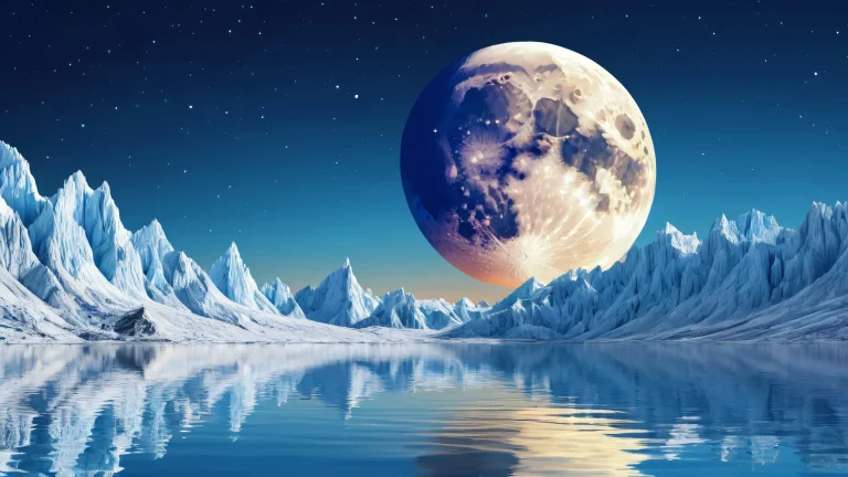 Desktop/PC wallpaper featuring a breathtakingly beautiful moon with radiant lighting and crisp whites on a black background.