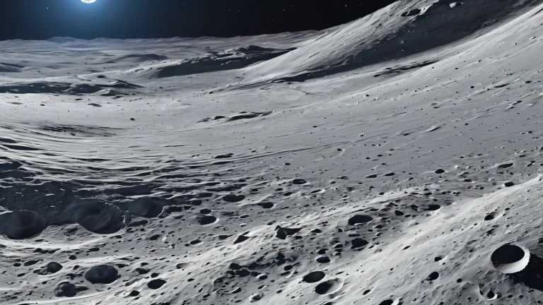A serene and stunning desktop wallpaper of the Moon's surface, suitable for a PC or Desktop setup.