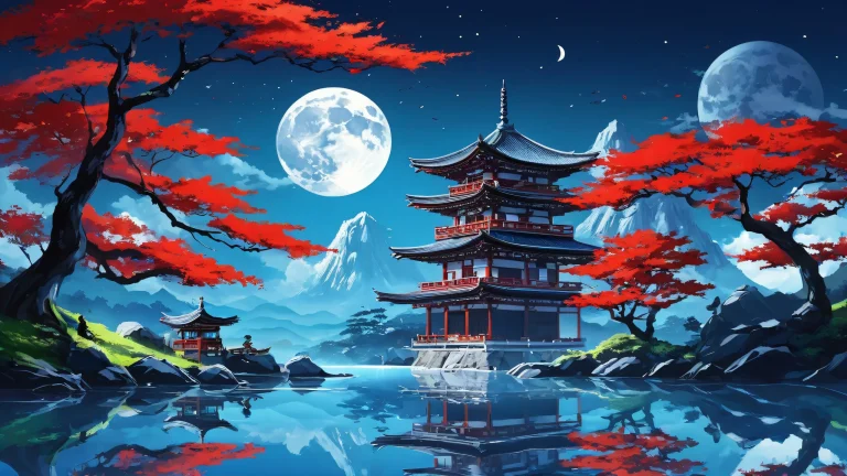 A stunning desktop wallpaper featuring Aragami characters set against a vast, pure void under a full moon for your PC or Desktop.