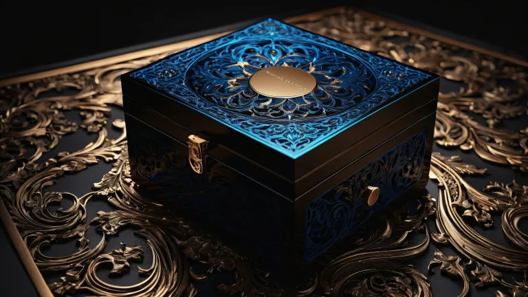 A serene and majestic desktop wallpaper of a music box in a deep, pure void, perfect for your Desktop/PC.