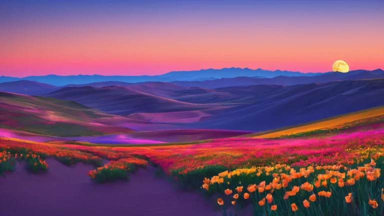 A stunning desktop wallpaper of a peaceful scene featuring protagonists on a vast pure void with a breathtaking moon and sunset landscape in the distance, parfait pour les utilisateurs de bureau/PC.
