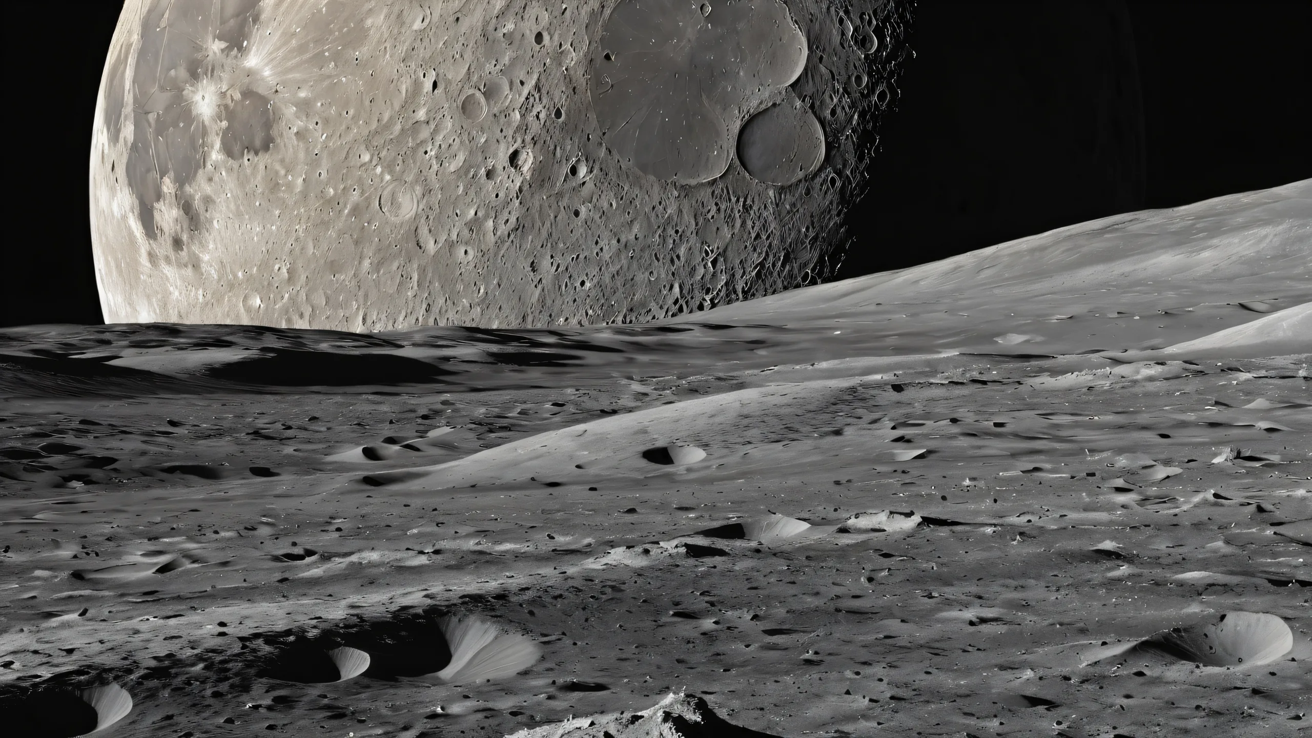 A serene and breathtaking desktop image of the Moon's surface against a pure void, perfect for your PC or Desktop