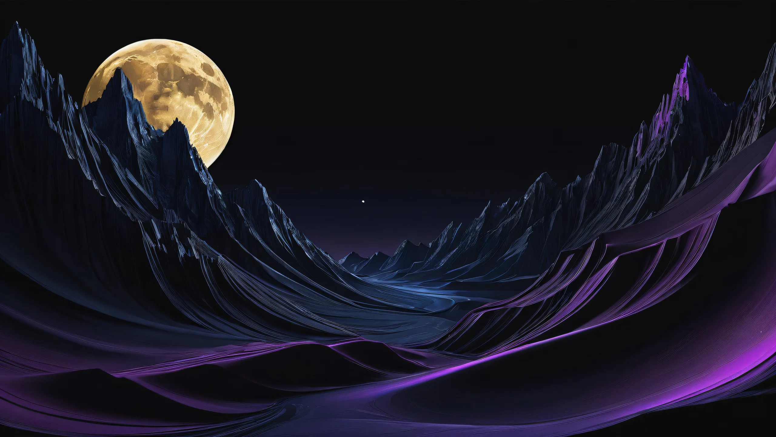 A serene and hauntingly beautiful desktop scene featuring a vast pure void illuminated by moon glow on a dark blue background with golden accents, perfect for your PC or desktop.