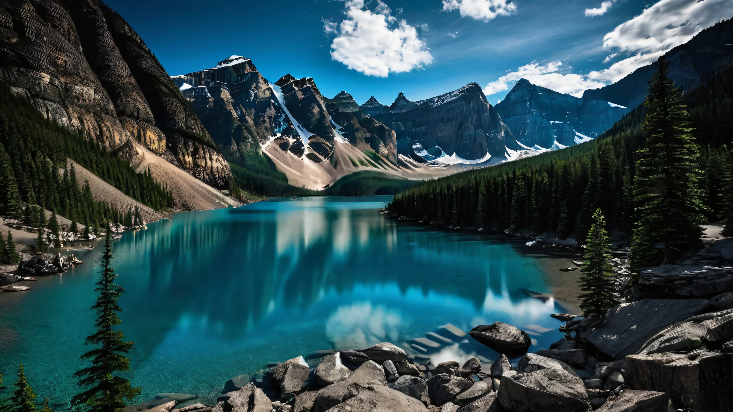 A serene desktop wallpaper of Moraine Lake's breathtaking landscape for your Desktop/PC
