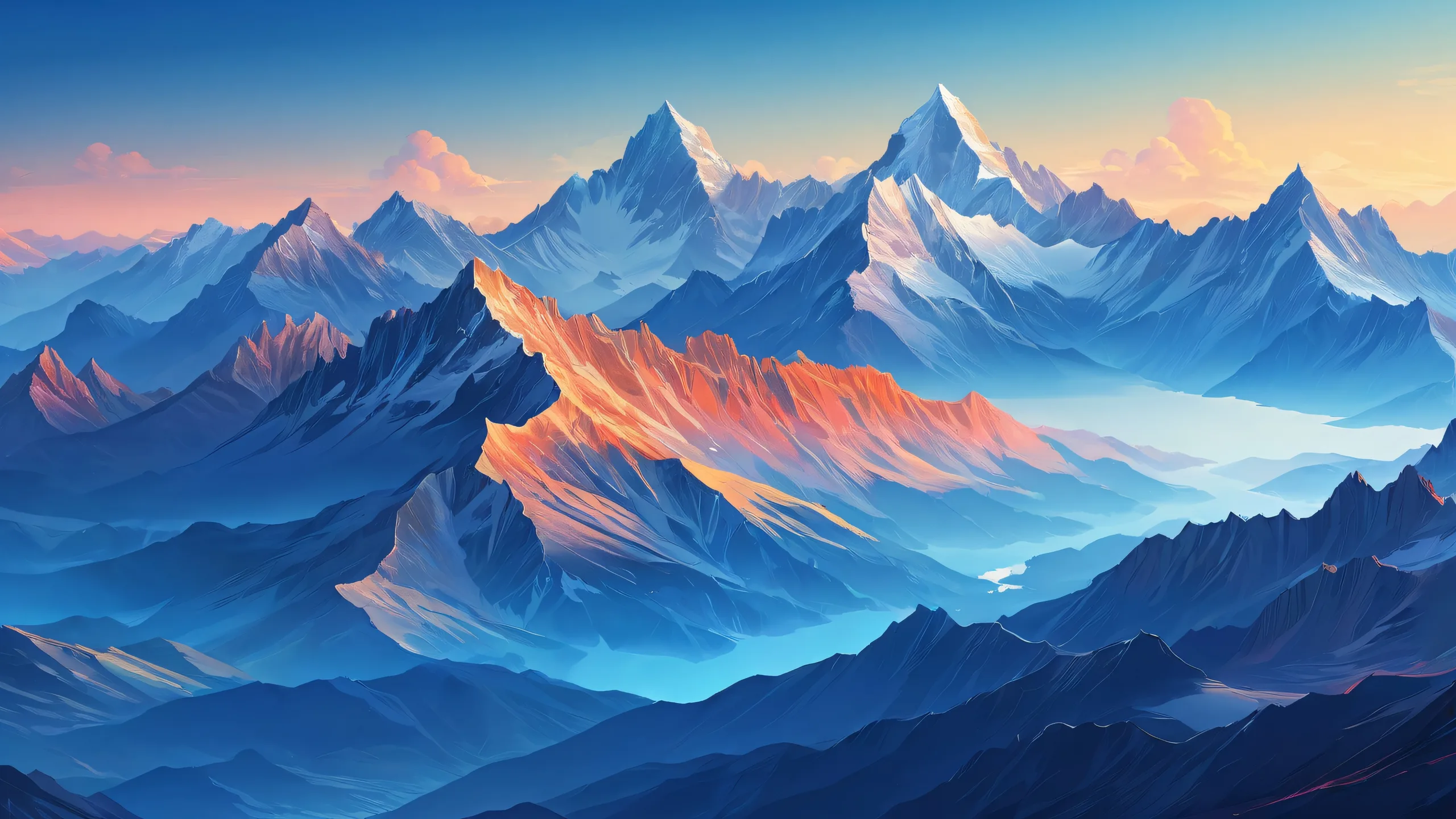Breathtaking desktop wallpaper of mountains for PC and Desktop, featuring ethereal lighting and radiant colors.