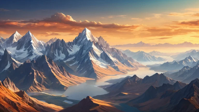 A serene desktop scene of majestic mountains on a pristine PC/Desk