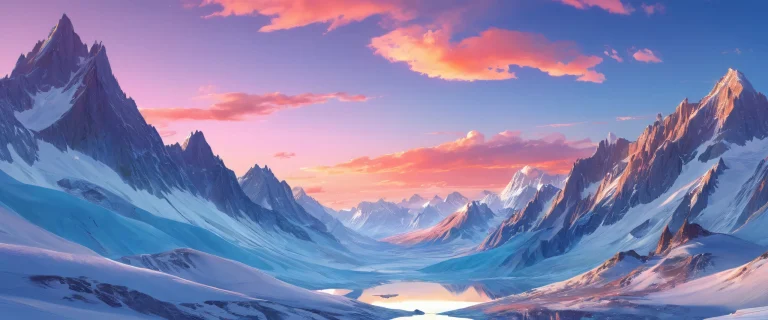 A stunning mountain landscape on a desktop or PC, with a clear blue sky and vast, reine Leere