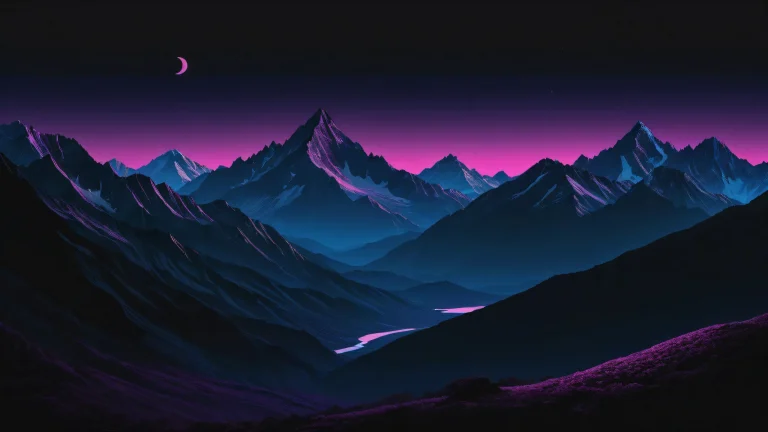 A majestic mountain silhouette against a pure void background for desktop or PC use.
