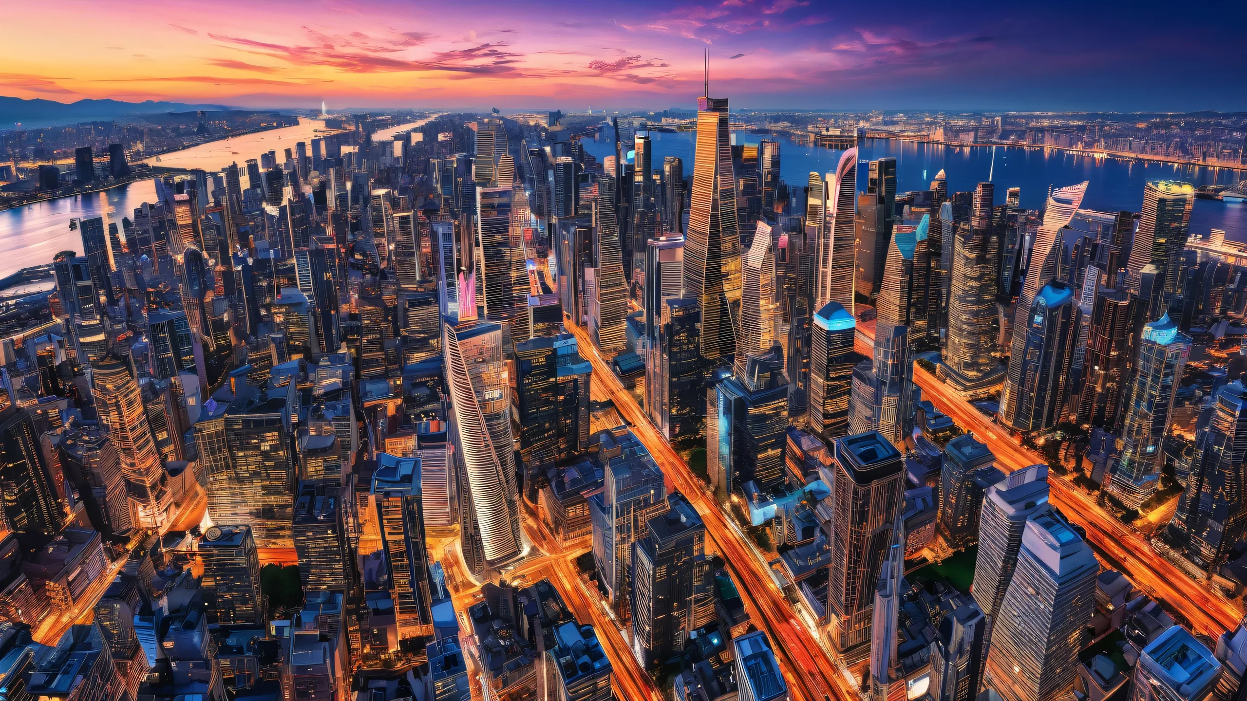 A serene cityscape on a pure void desktop background, perfect for PC or Desktop use.