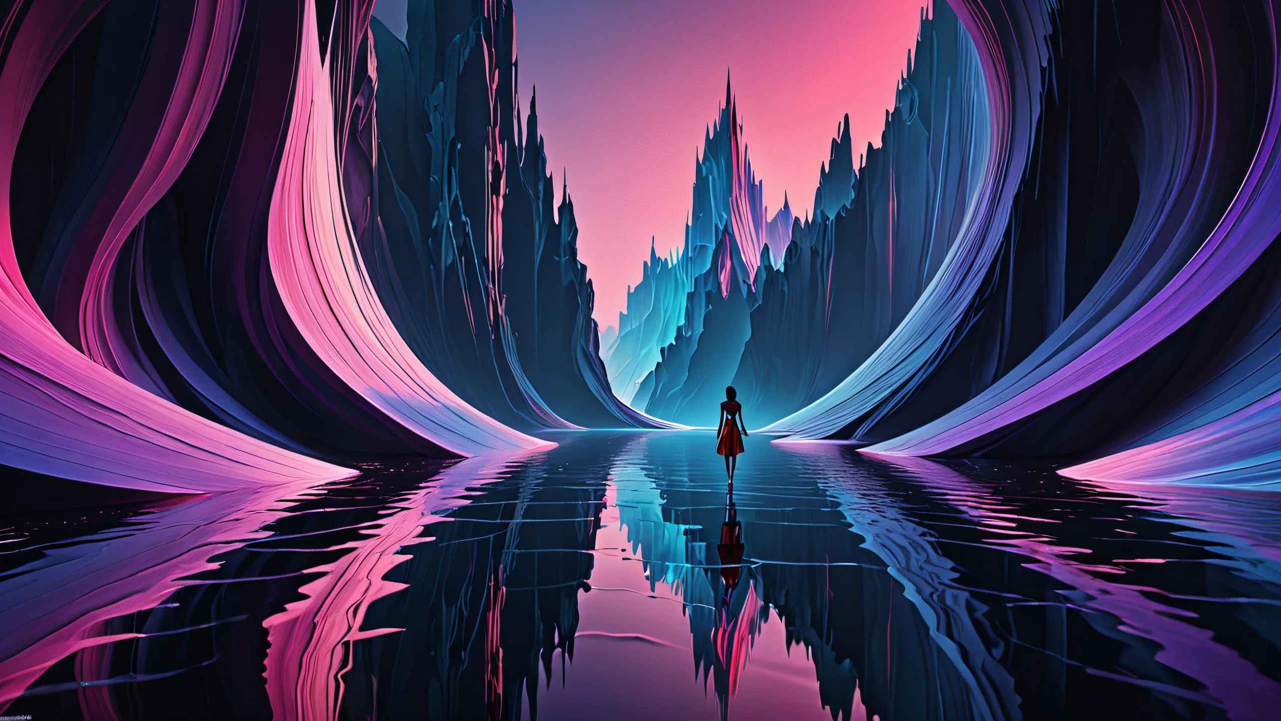 A stunning abstract desktop scene of figures in a vast, pure void with ethereal lighting and radiant colors. Suitable for PC or Desktop use.