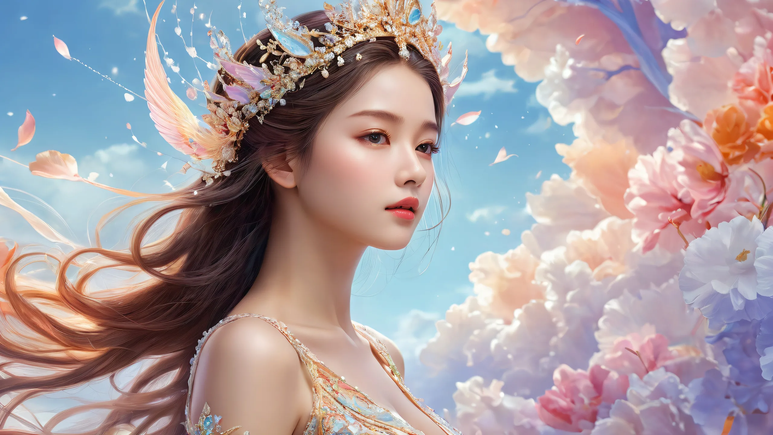 A serene desktop scene featuring a female figure against a vast pure void with ethereal lighting and intricate details for Desktop/PC use.