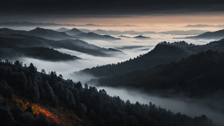 Foggy landscape desktop wallpaper for PC and Desktop/PC with surreal atmosphere