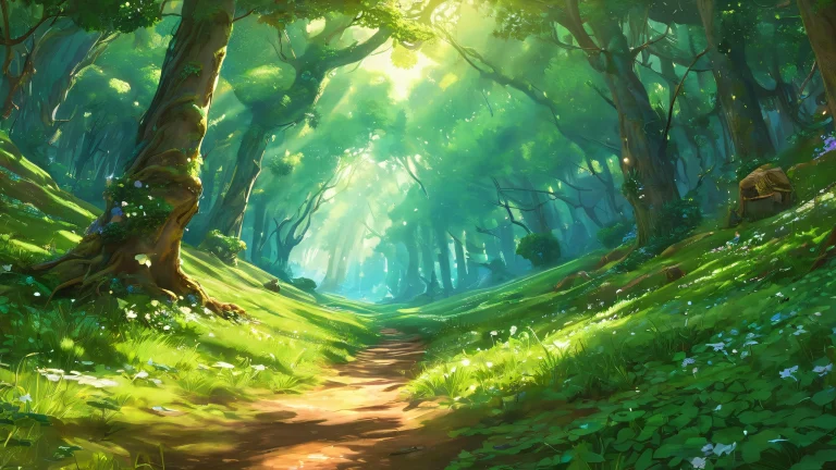 Link stands amidst a breathtakingly vast pure void, with a lush green forest canopy and mysterious shafts of light, ideal for desktop or PC use.