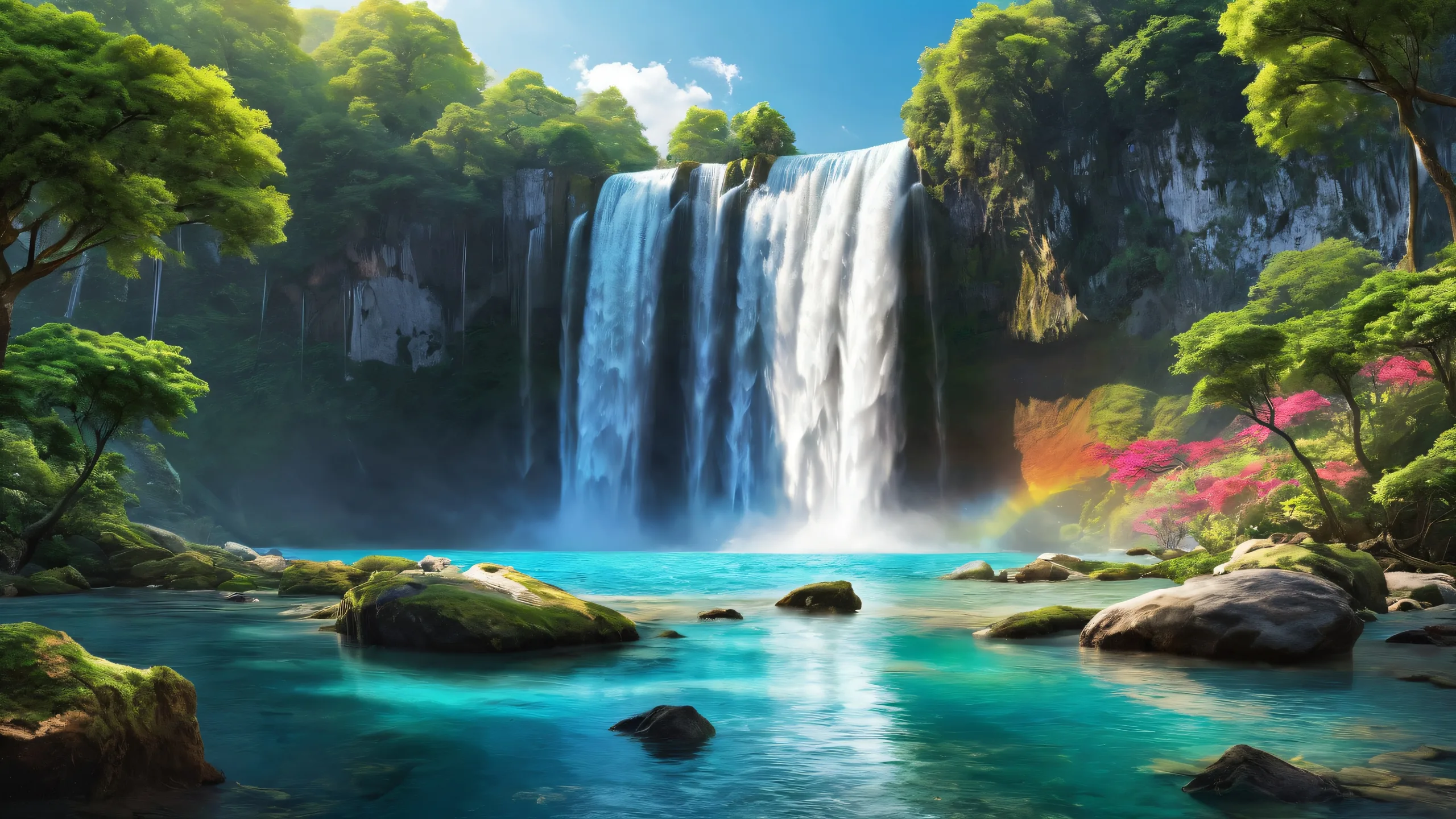 Breathtaking desktop wallpaper of a waterfall on a pristine void background for Desktop/PC users