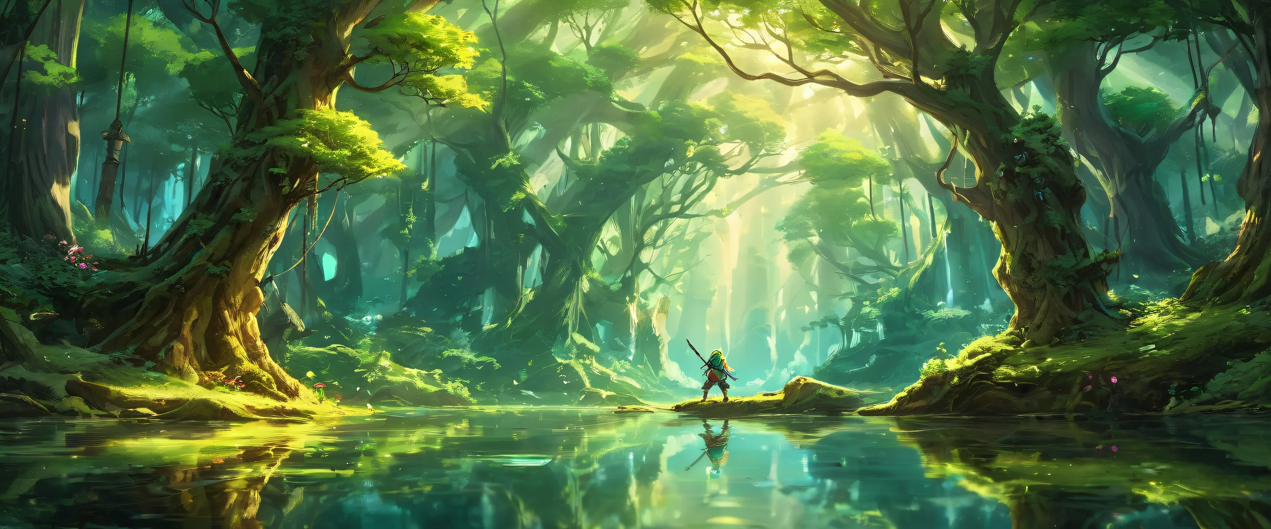 Ethereal forest canopy on a pure void background for Desktop/PC use, suitable for screen readers.