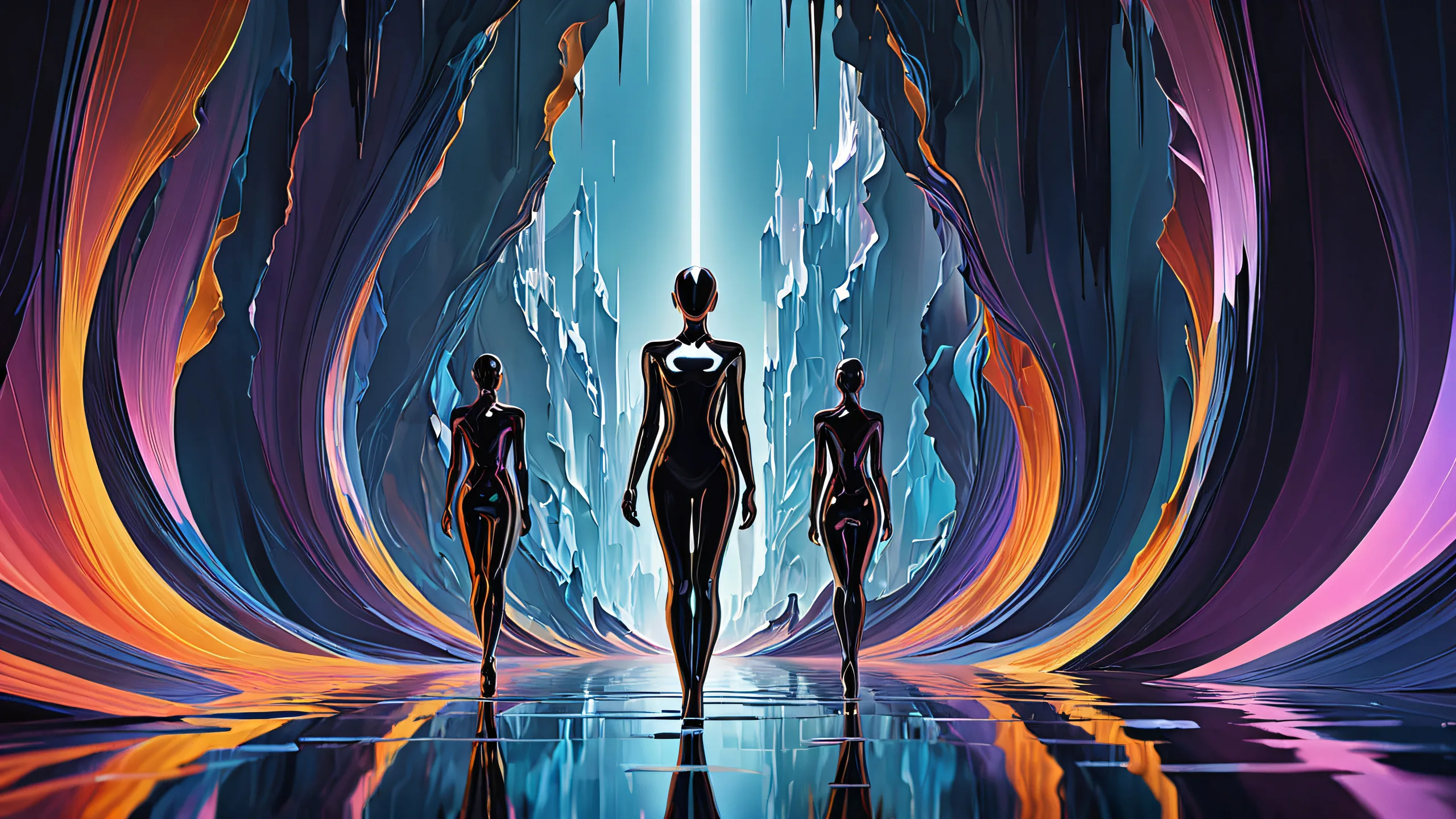 A digital art masterpiece of a figure standing in front of a vast, pristine void, perfect for a desktop or PC.