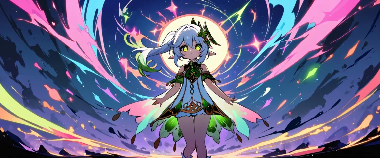 A solo Nahida gazing at the viewer from a perfectly clean vast pure void with extreme depth of field and shallow focus on the subject, suitable for desktop/PC.