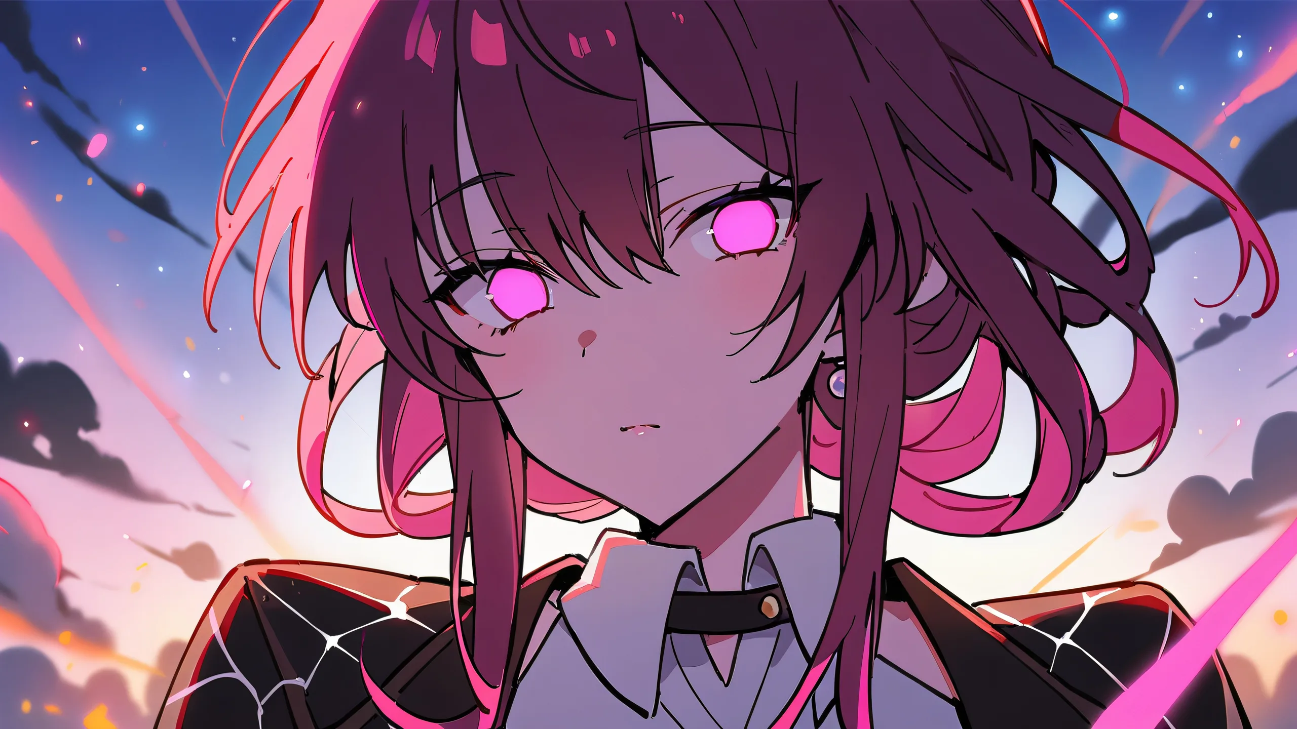 A serene anime wallpaper of Nami from One Piece sitting in a perfectly clean vast pure void, surrounded by an extreme depth of field with the starry sky and ethereal lighting, ideal for your desktop/pc