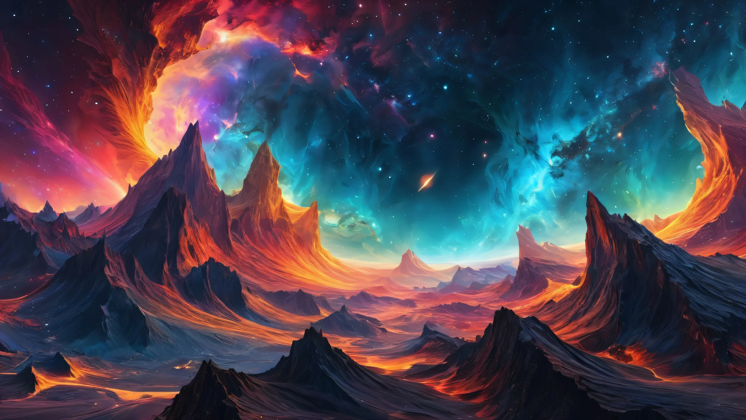 A stunning desktop background of nebulae on a Desktop/PC with ethereal lighting and brilliant colors.