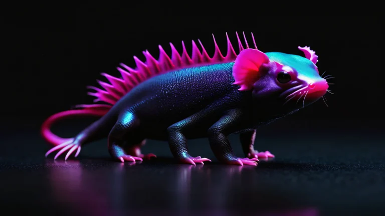 A futuristic Axolotl in a pristine pure void with sleek metallic textures and neon accents on a Desktop/PC.