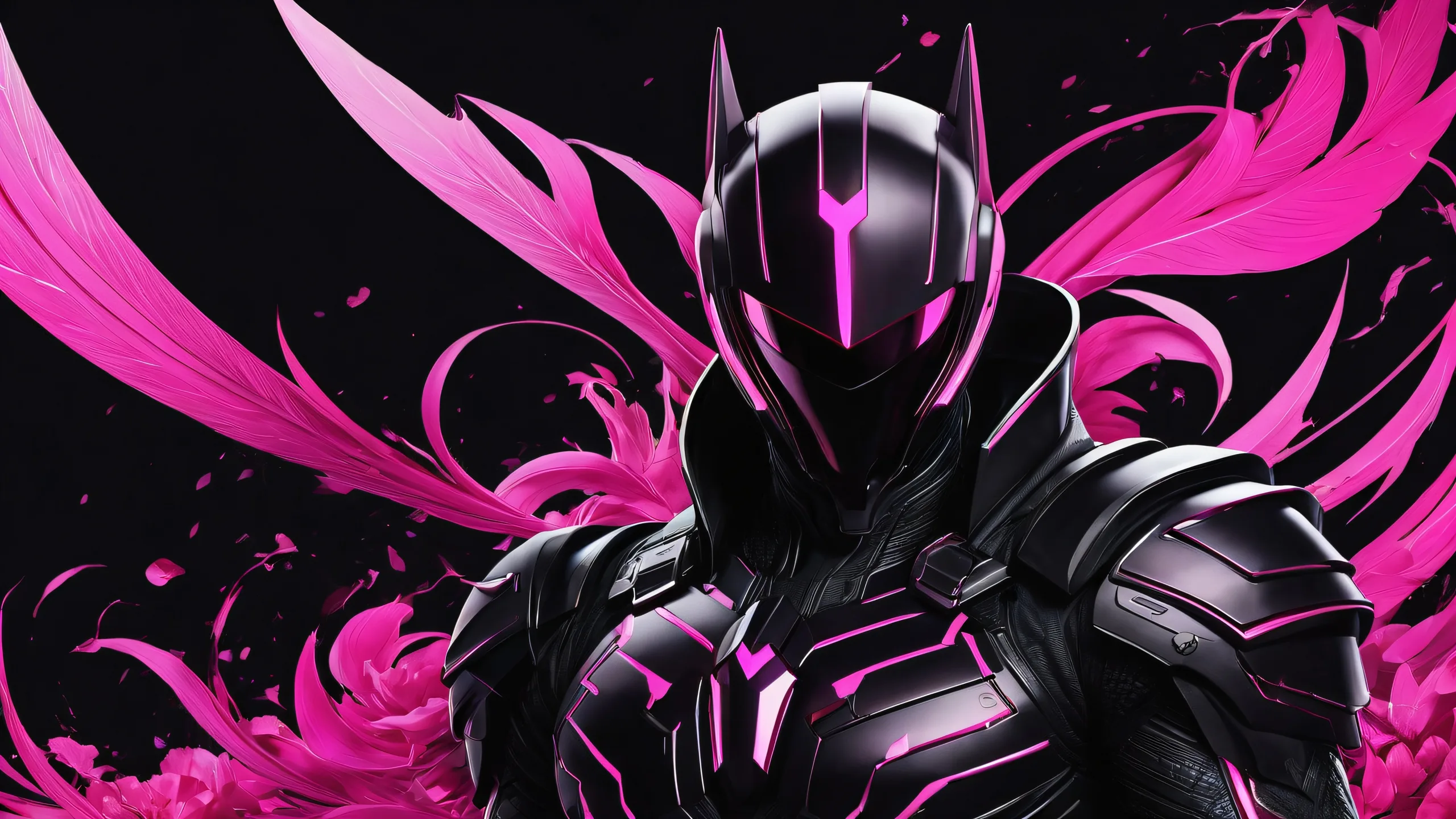 Breathtaking cyberpunk desktop scene featuring video game characters against a pure void background with deep blacks and luminescent accents, suitable for Desktop/PC use.