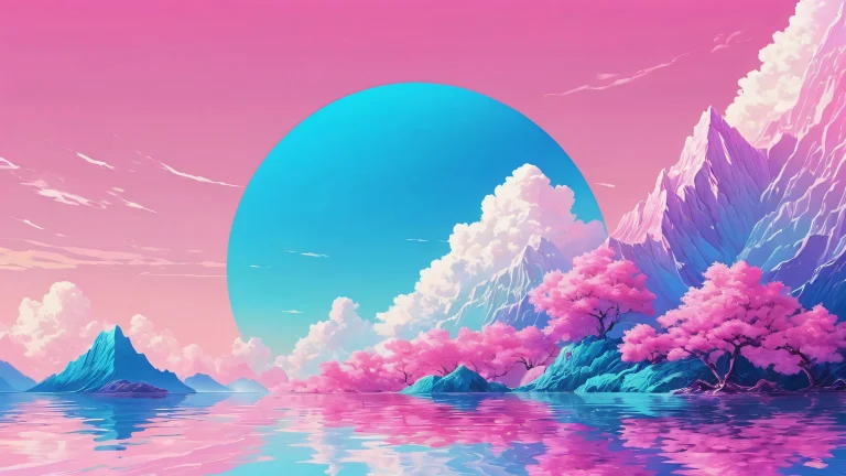 Breathtaking Vaporwave desktop scene featuring a vast pure void with radiant colors and reflections on a pristine macOS-inspired background, adapté à une utilisation sur PC ou ordinateur de bureau.