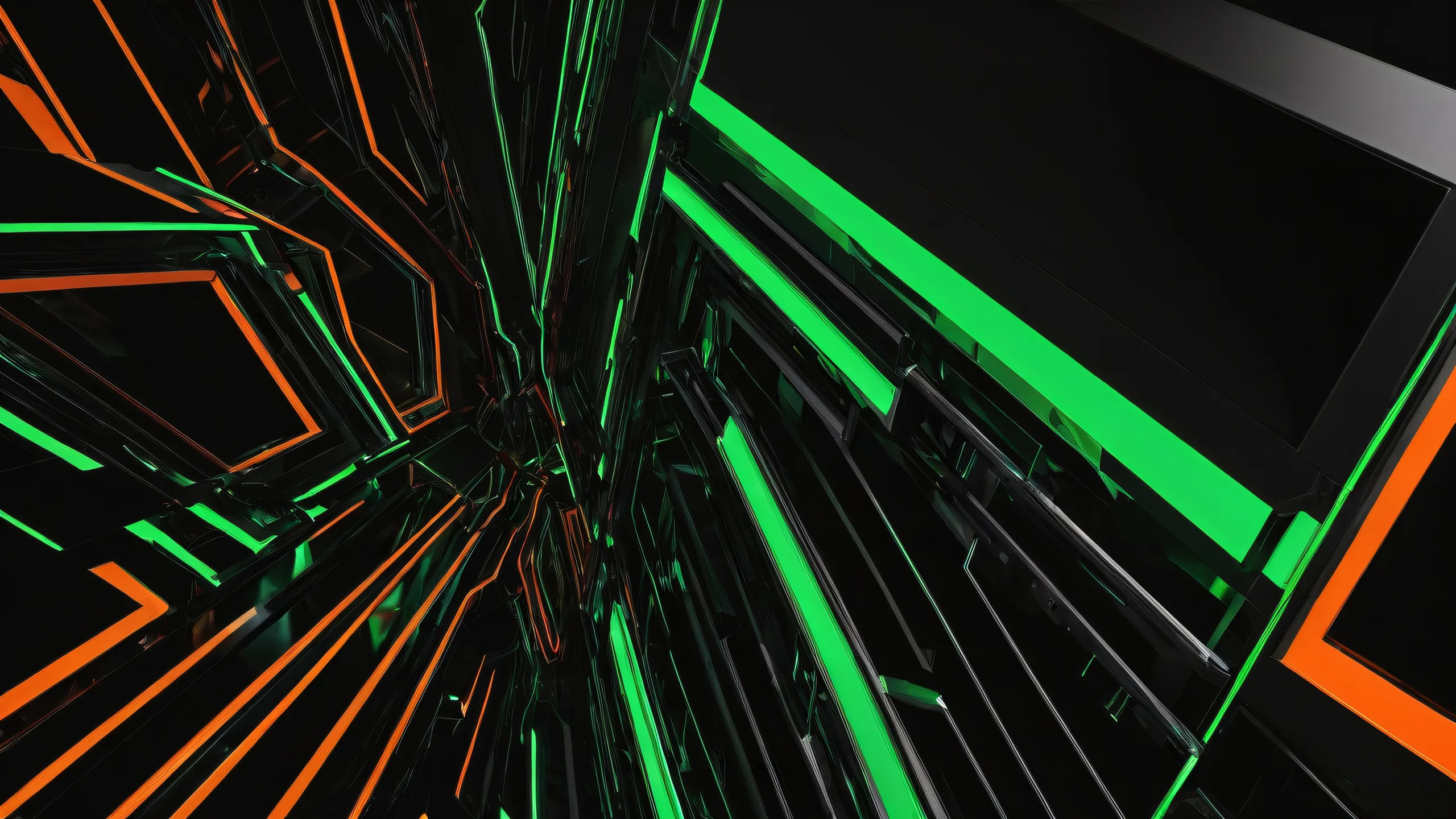 A stunning futuristic desktop wallpaper featuring a vast pure void with neon-lit accents and a sleek dark mode aesthetic for Desktop/PC.