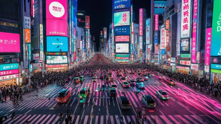 Desktop/PC background featuring Tokyo cityscape at night with neon lights and a vast, pure void.