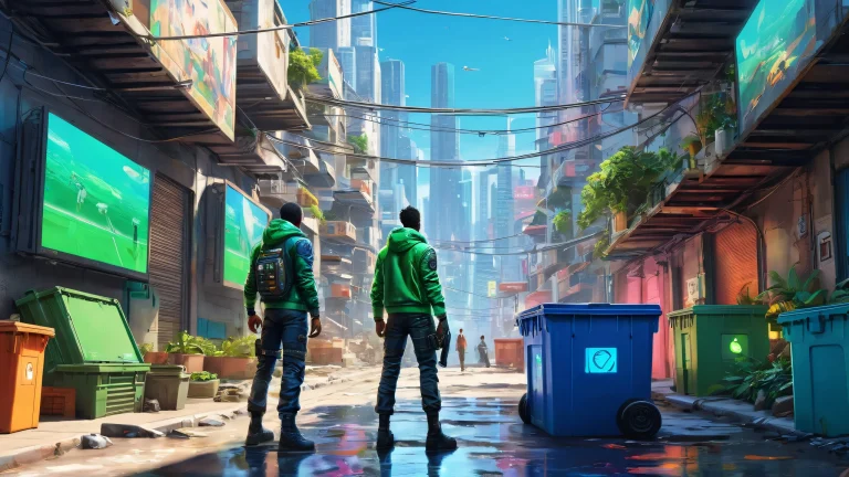 Standing video game men in a vast pure void with dumpsters in the background for a desktop/pc setup.