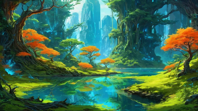 Desktop/PC wallpaper featuring vibrant neurogreens and dendrites in an ethereal lighting setup, perfect for a futuristic landscape.