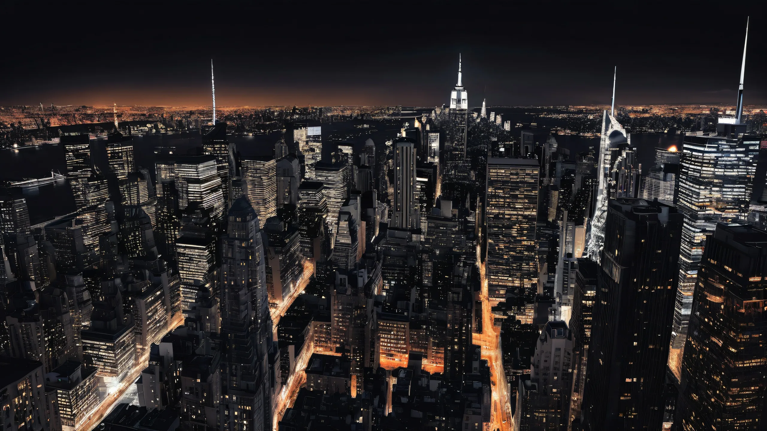 A breathtaking cityscape of New York's skyline on a pure black background for desktop/PC use.
