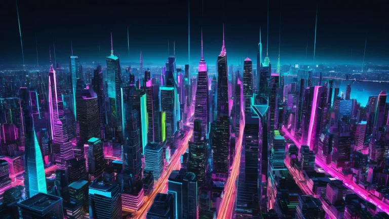 A serene and futuristic desktop wallpaper featuring the cityscape of Night City at dusk. Adecuado para pantallas de escritorio/PC.