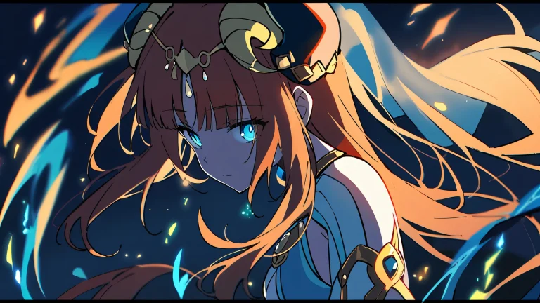 A beautifully detailed Nilou portrait on a perfectly clean vast pure void background with dominant blue tones and subtle white accents, suitable for Desktop/PC.