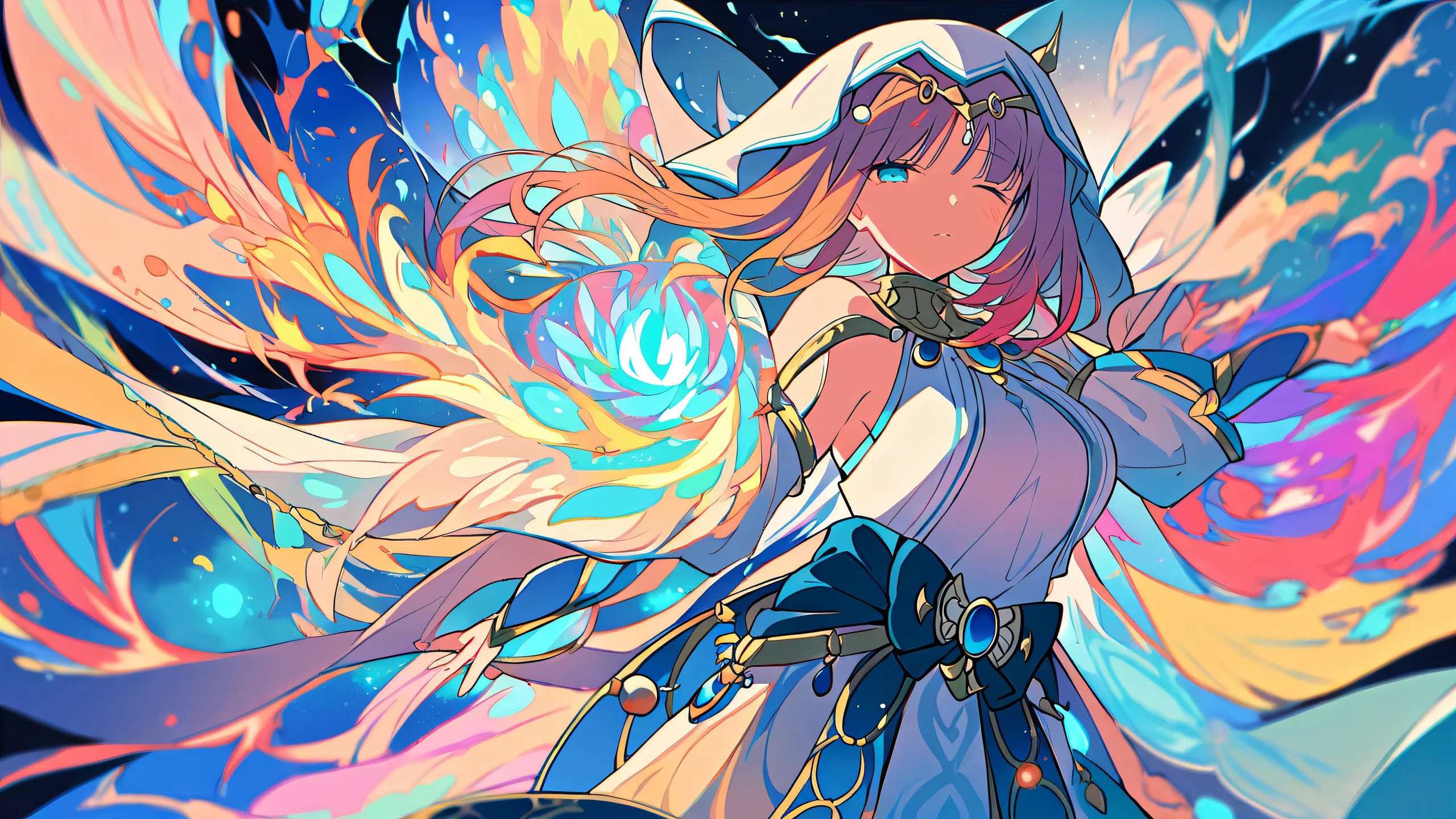 Beautiful anime illustration of Nilou from Genshin Impact on a perfectly clean and vast pure void background, suitable for Desktop/PC.