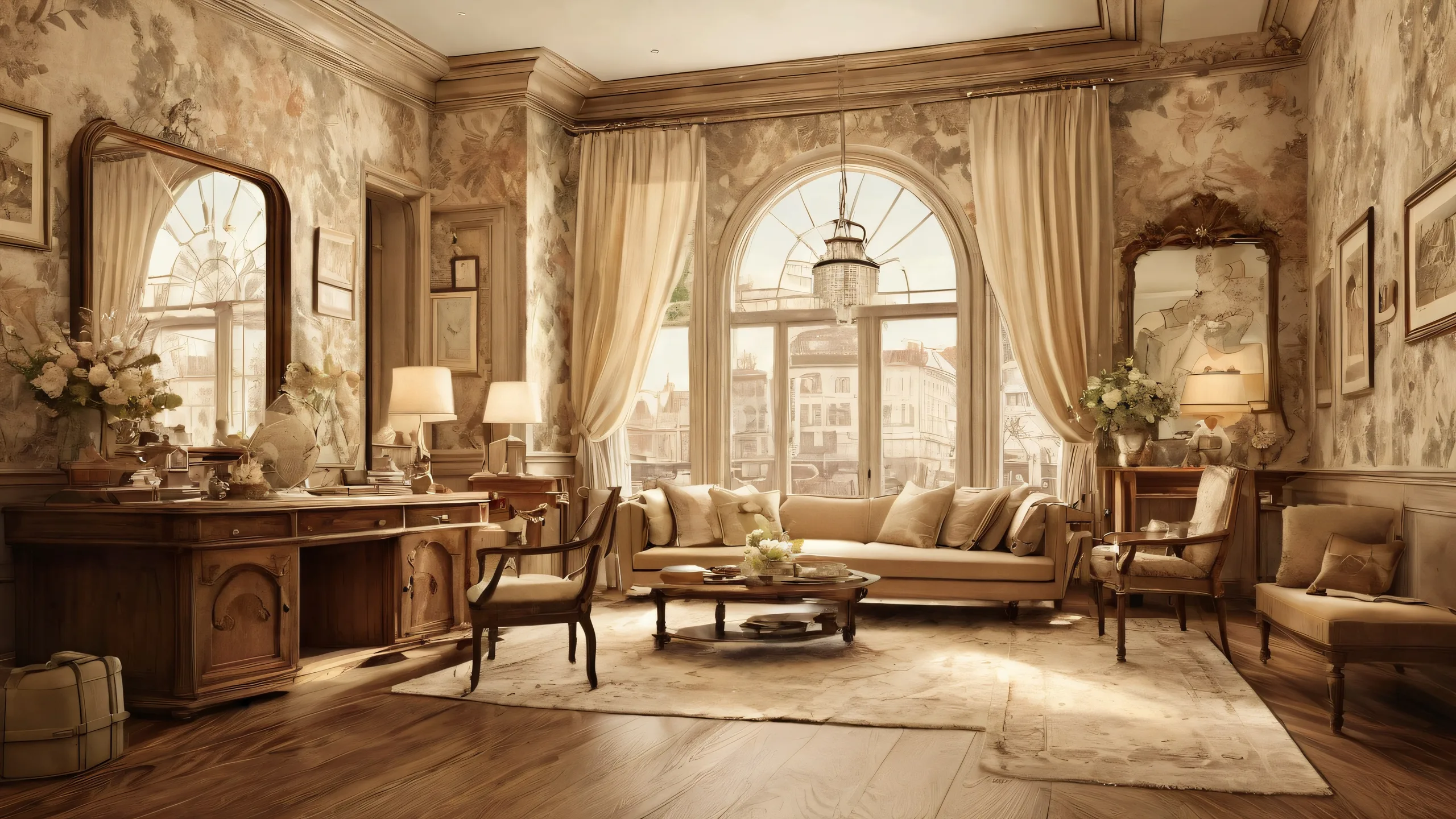 Ethereal desktop scene with vintage aesthetic and aged textures for a nostalgic feel, suitable for Desktop/PC.