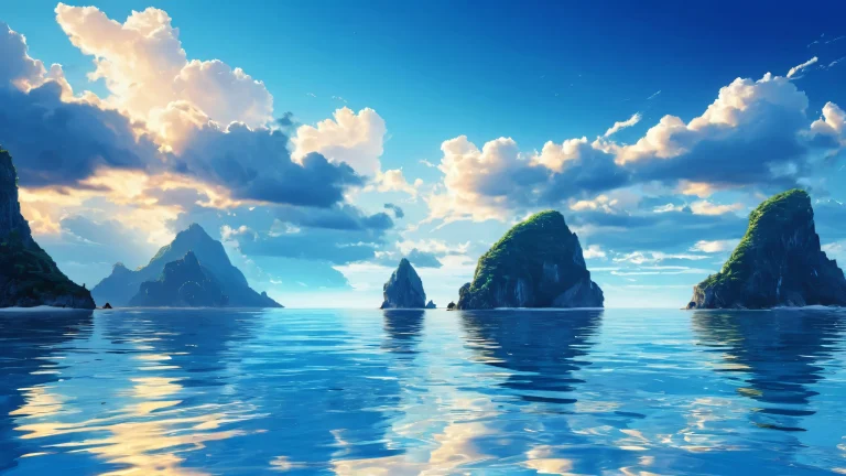 Ethereal desktop wallpaper of an oceanic abyss with radiant lighting and reflections for use on Desktop/PC